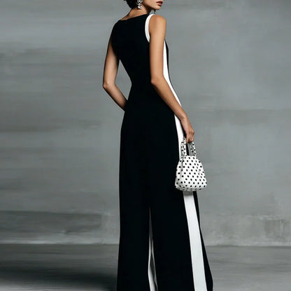 Maelia | Contrast Panel Wide-Leg Jumpsuit