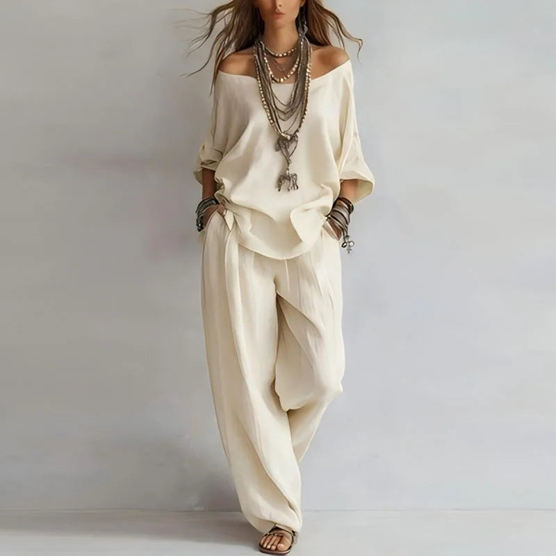 Thalie | Off-Shoulder Top & Wide-Leg Pants Set