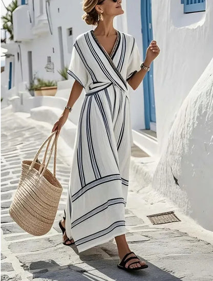 Lucienne | Striped V Neck Maxi Dress