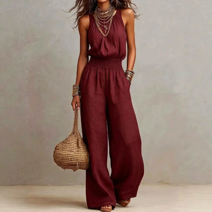 Tindra | Halter Smocked Wide-Leg Jumpsuit