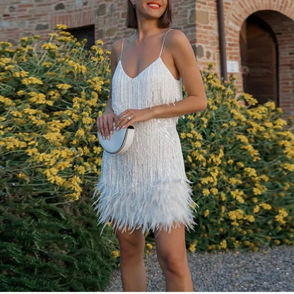 Fleur | Pink Feather Sequin Mini Dress