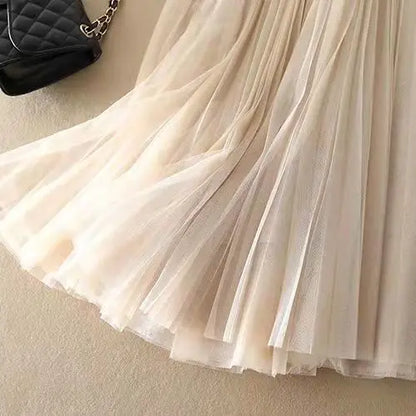 Mireya | Pleated Mesh Midi Skirt