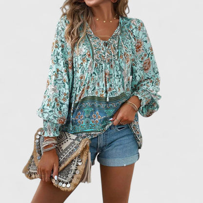 Theodora | Boho Floral V Neck Blouse