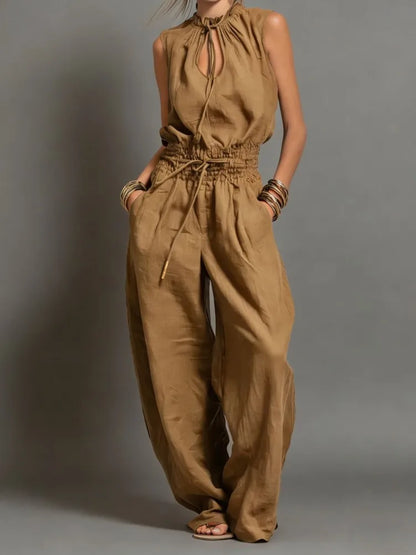 Mavelle | Drawstring Wide-Leg Jumpsuit
