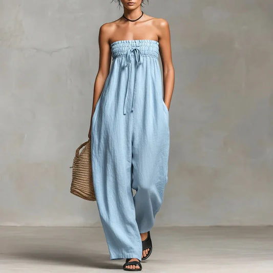 Ismerie | Strapless Ruched Wide-Leg Jumpsuit