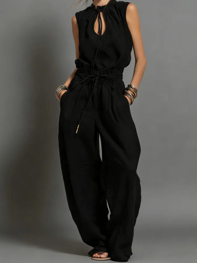 Mavelle | Drawstring Wide-Leg Jumpsuit
