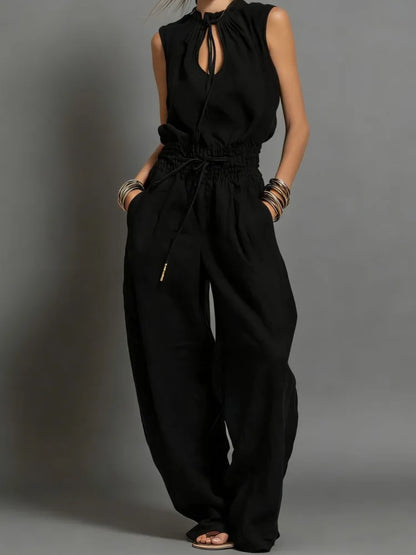 Mavelle | Drawstring Wide-Leg Jumpsuit