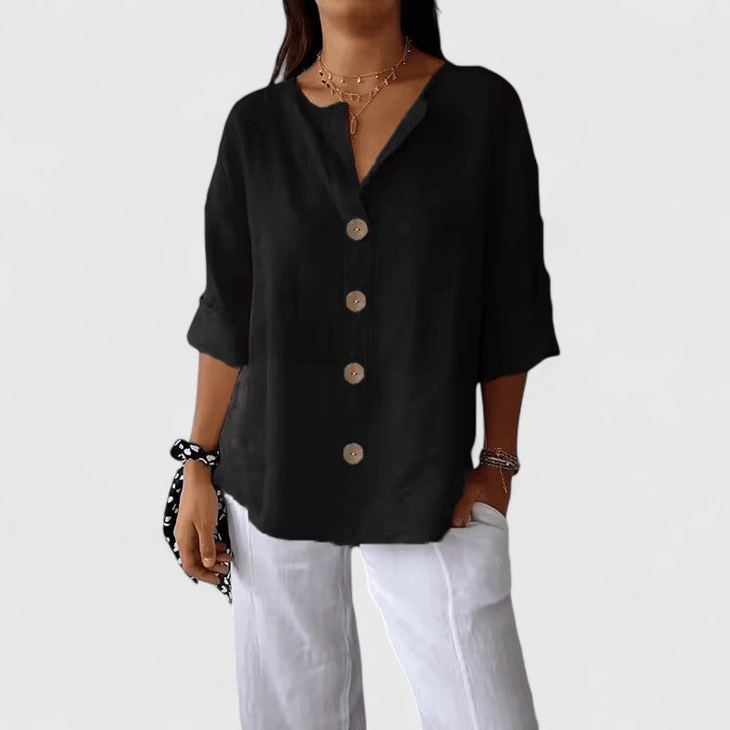 Lucienne | V Neck Cotton Linen Blouse