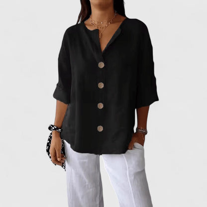 Lucienne | V Neck Cotton Linen Blouse