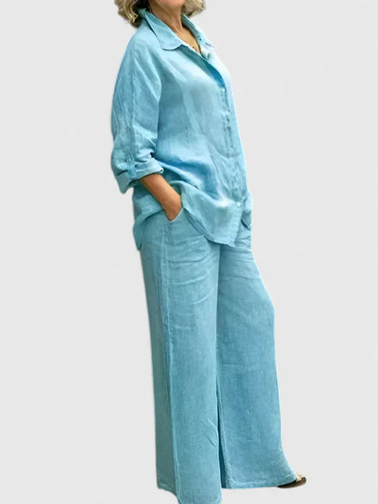 Annalisa | Button Down Blouse & Wide Leg Pants Set