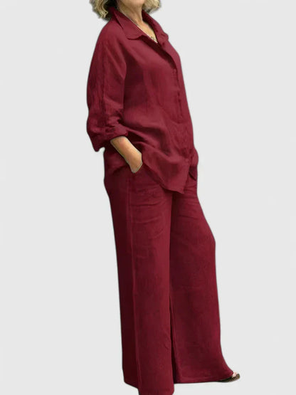 Annalisa | Button Down Blouse & Wide Leg Pants Set