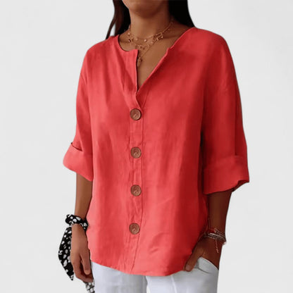 Lucienne | V Neck Cotton Linen Blouse