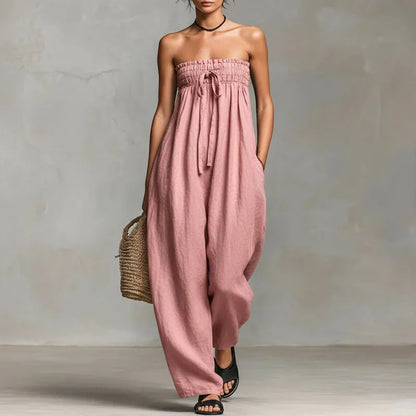 Ismerie | Strapless Ruched Wide-Leg Jumpsuit