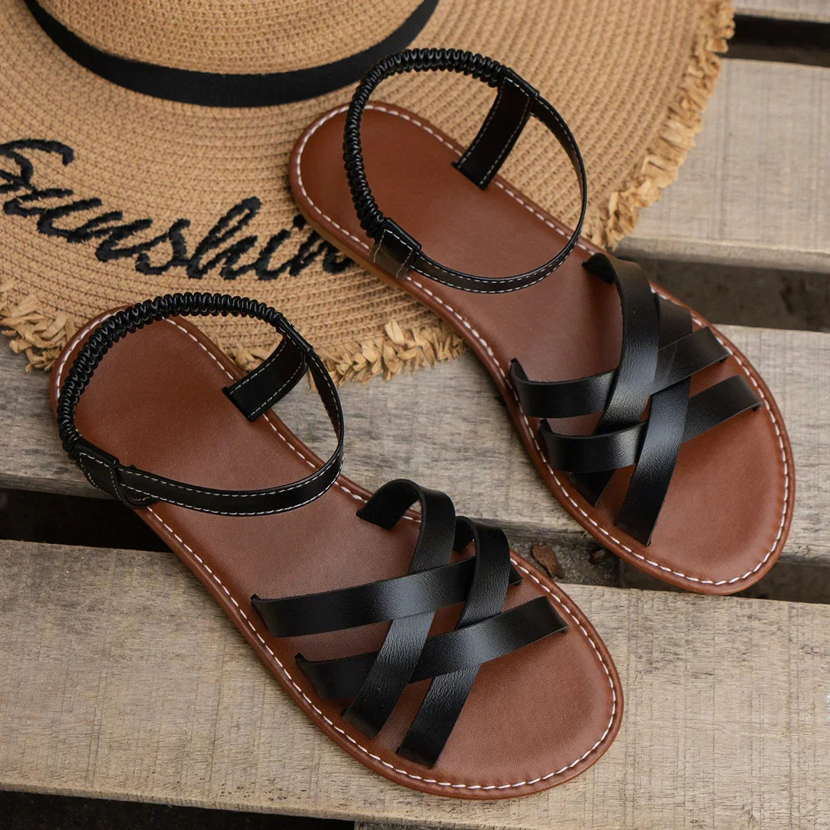 Petra | Crisscross Strap Slip-On Sandals