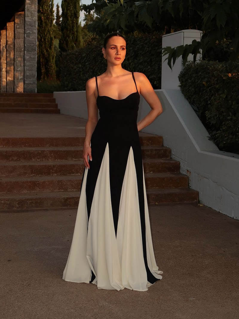 Noémie | Black-and-White Printed Maxi Dress