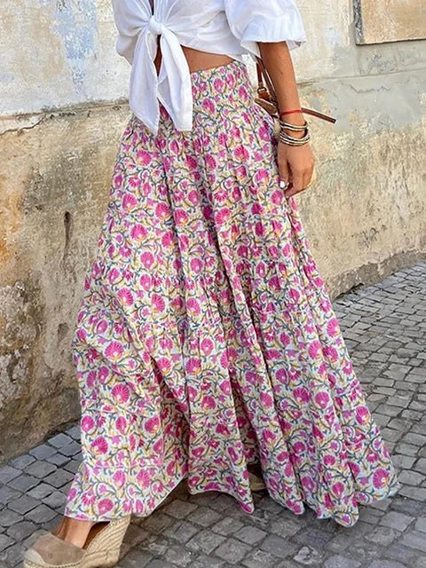Linnea | Boho Floral Maxi Skirt