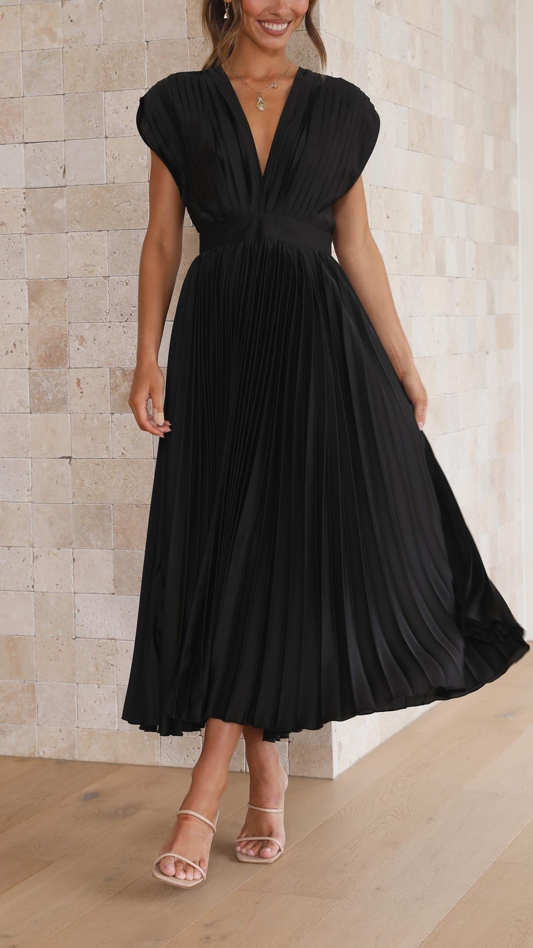Alessia | Pleated V-Neck Wedding Guest Maxi Dress