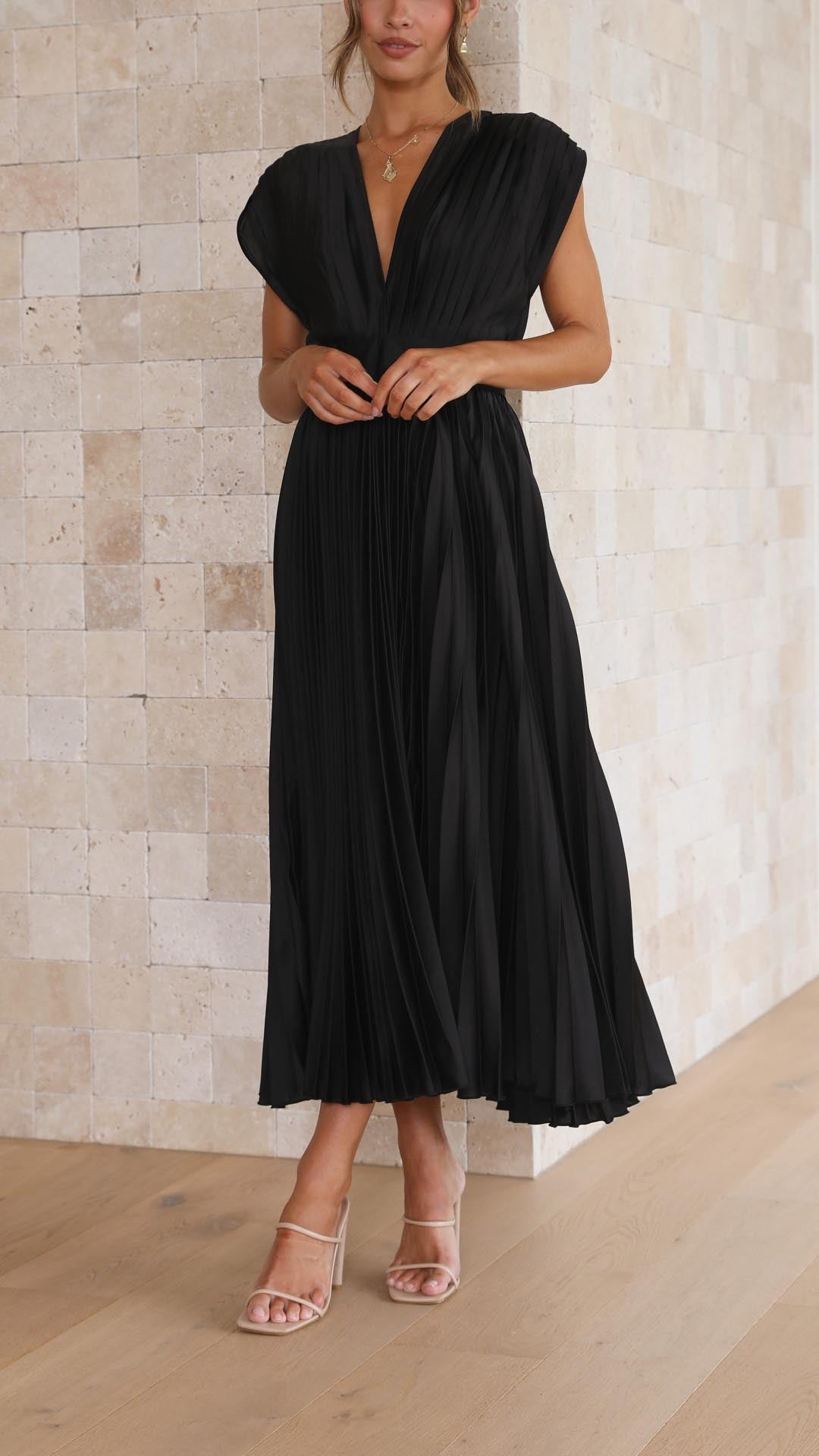 Alessia | Pleated V-Neck Wedding Guest Maxi Dress