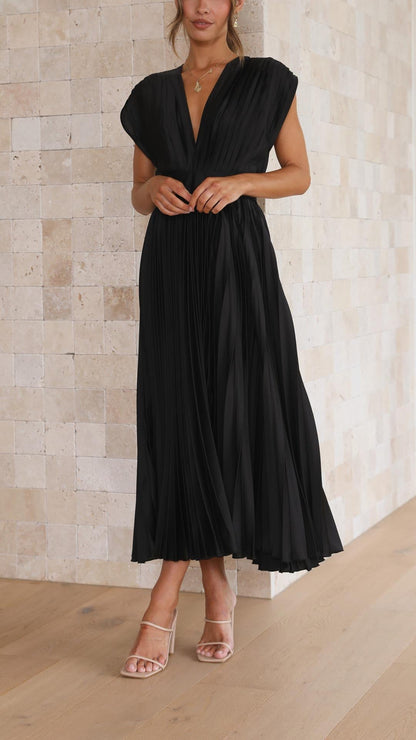 Alessia | Pleated V-Neck Wedding Guest Maxi Dress