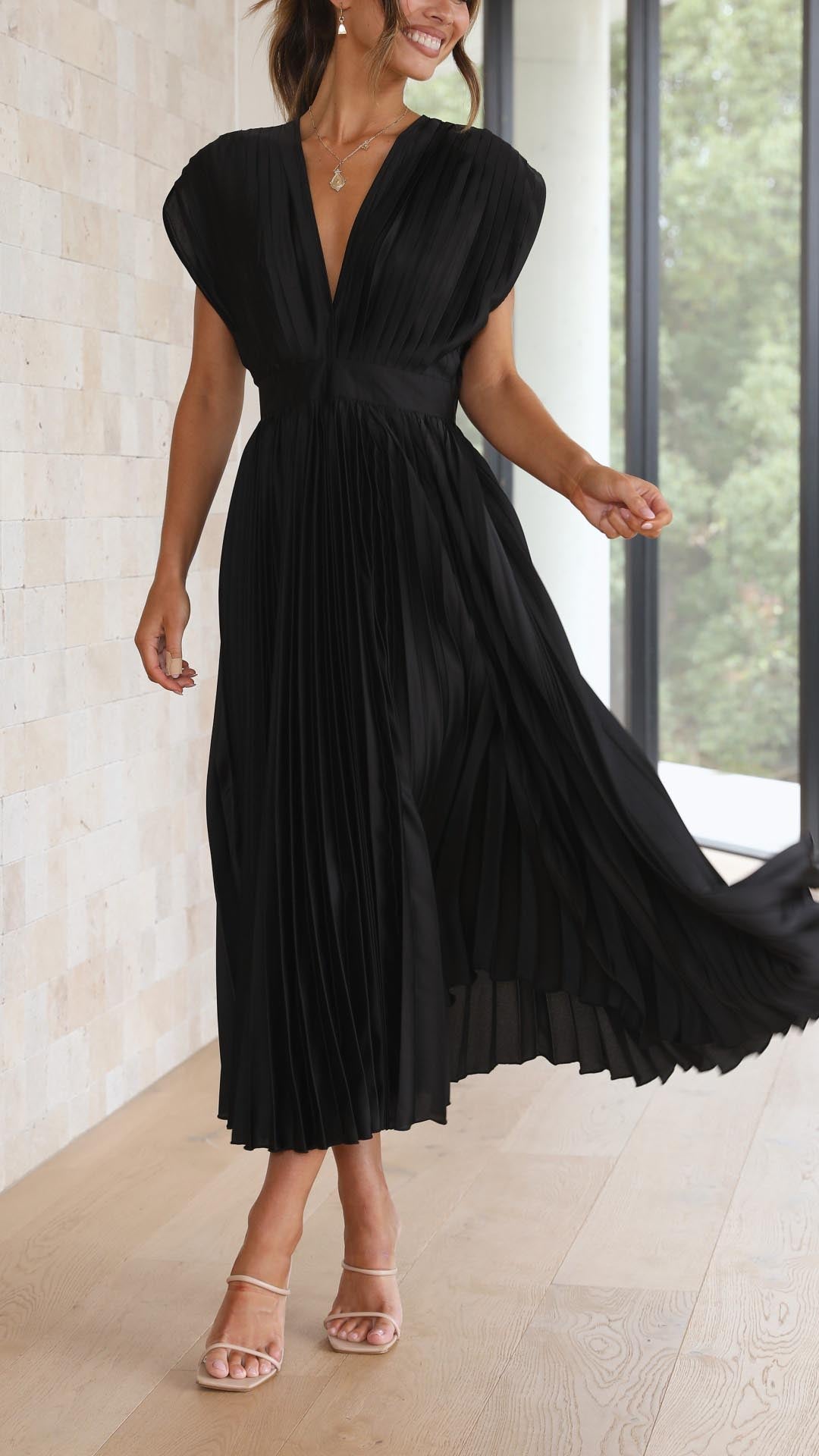 Alessia | Pleated V-Neck Wedding Guest Maxi Dress