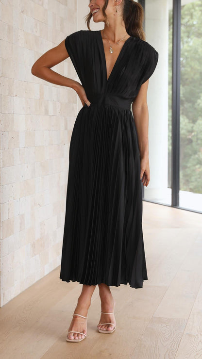 Alessia | Pleated V-Neck Wedding Guest Maxi Dress