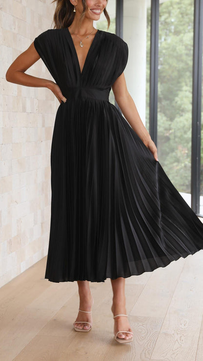 Alessia | Pleated V-Neck Wedding Guest Maxi Dress