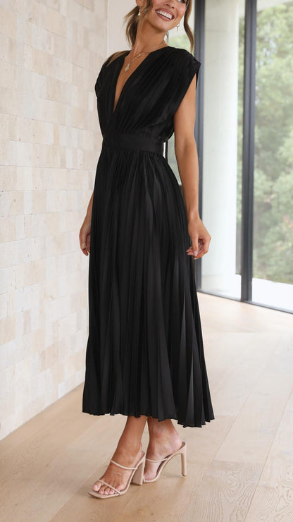 Alessia | Pleated V-Neck Wedding Guest Maxi Dress
