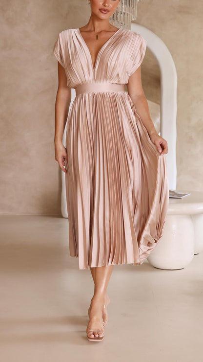 Alessia | Pleated V-Neck Wedding Guest Maxi Dress