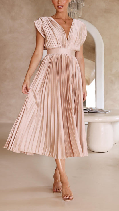 Alessia | Pleated V-Neck Wedding Guest Maxi Dress