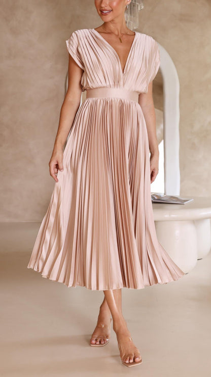 Alessia | Pleated V-Neck Wedding Guest Maxi Dress