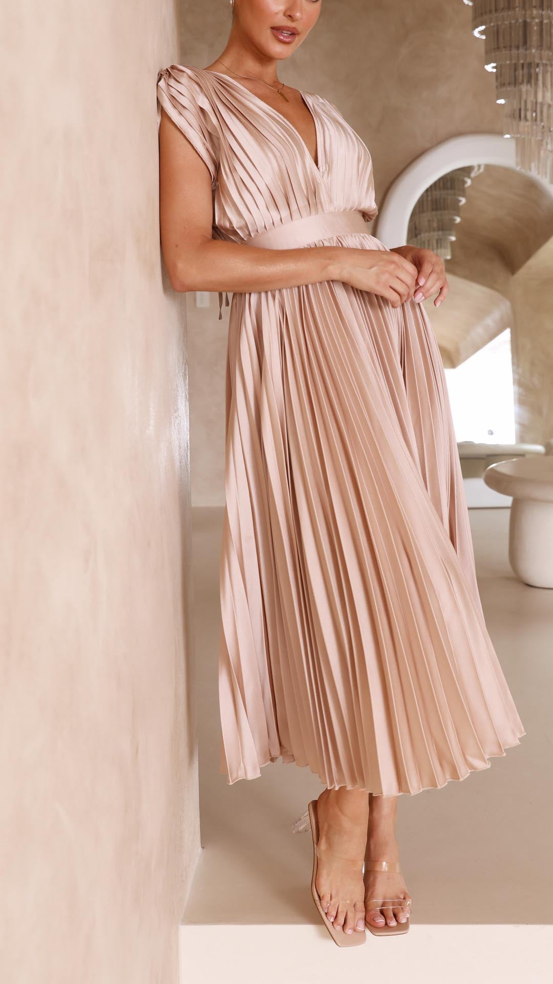 Alessia | Pleated V-Neck Wedding Guest Maxi Dress
