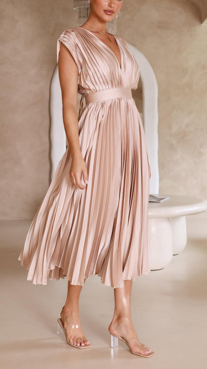 Alessia | Pleated V-Neck Wedding Guest Maxi Dress