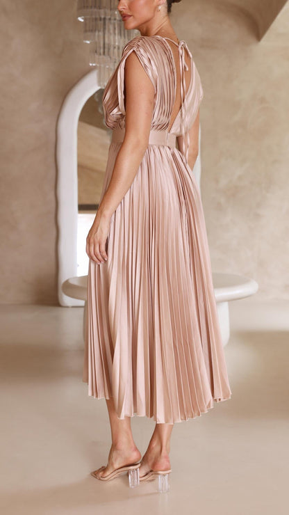 Alessia | Pleated V-Neck Wedding Guest Maxi Dress
