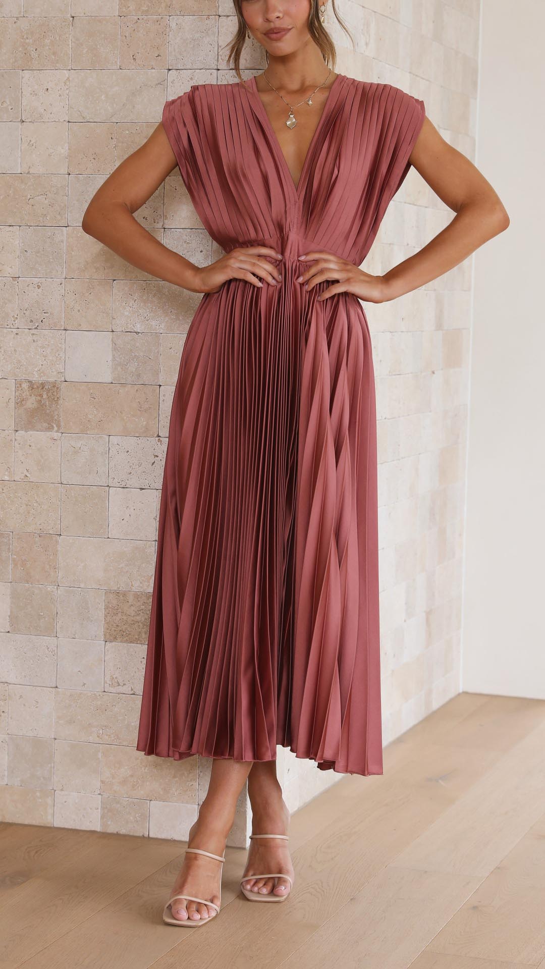 Alessia | Pleated V-Neck Wedding Guest Maxi Dress