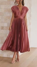 Alessia | Pleated V-Neck Wedding Guest Maxi Dress