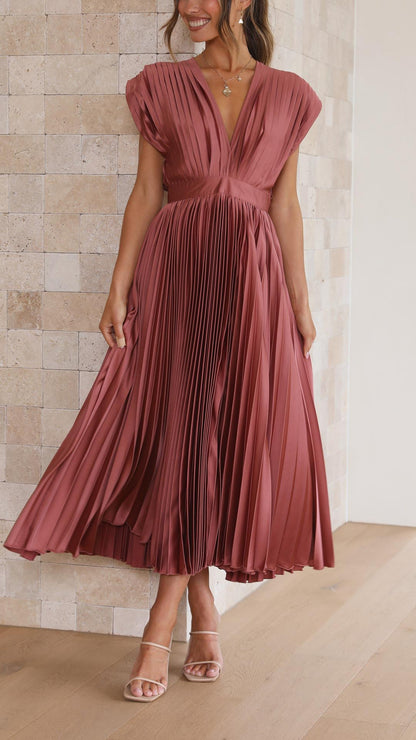 Alessia | Pleated V-Neck Wedding Guest Maxi Dress
