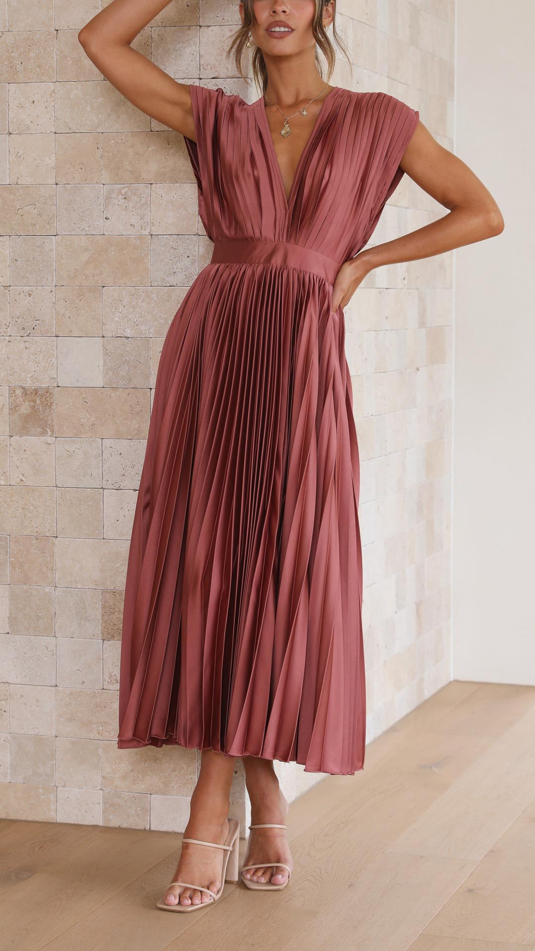Alessia | Pleated V-Neck Wedding Guest Maxi Dress