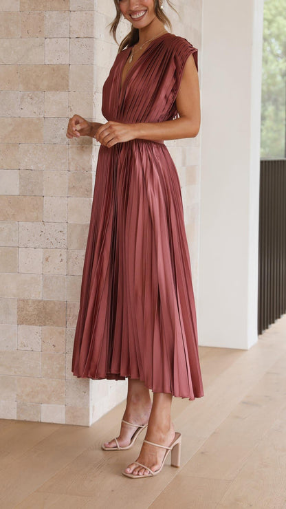 Alessia | Pleated V-Neck Wedding Guest Maxi Dress