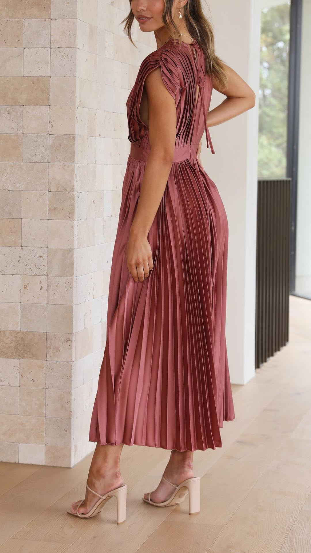 Alessia | Pleated V-Neck Wedding Guest Maxi Dress