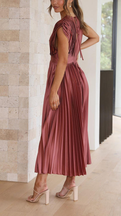 Alessia | Pleated V-Neck Wedding Guest Maxi Dress
