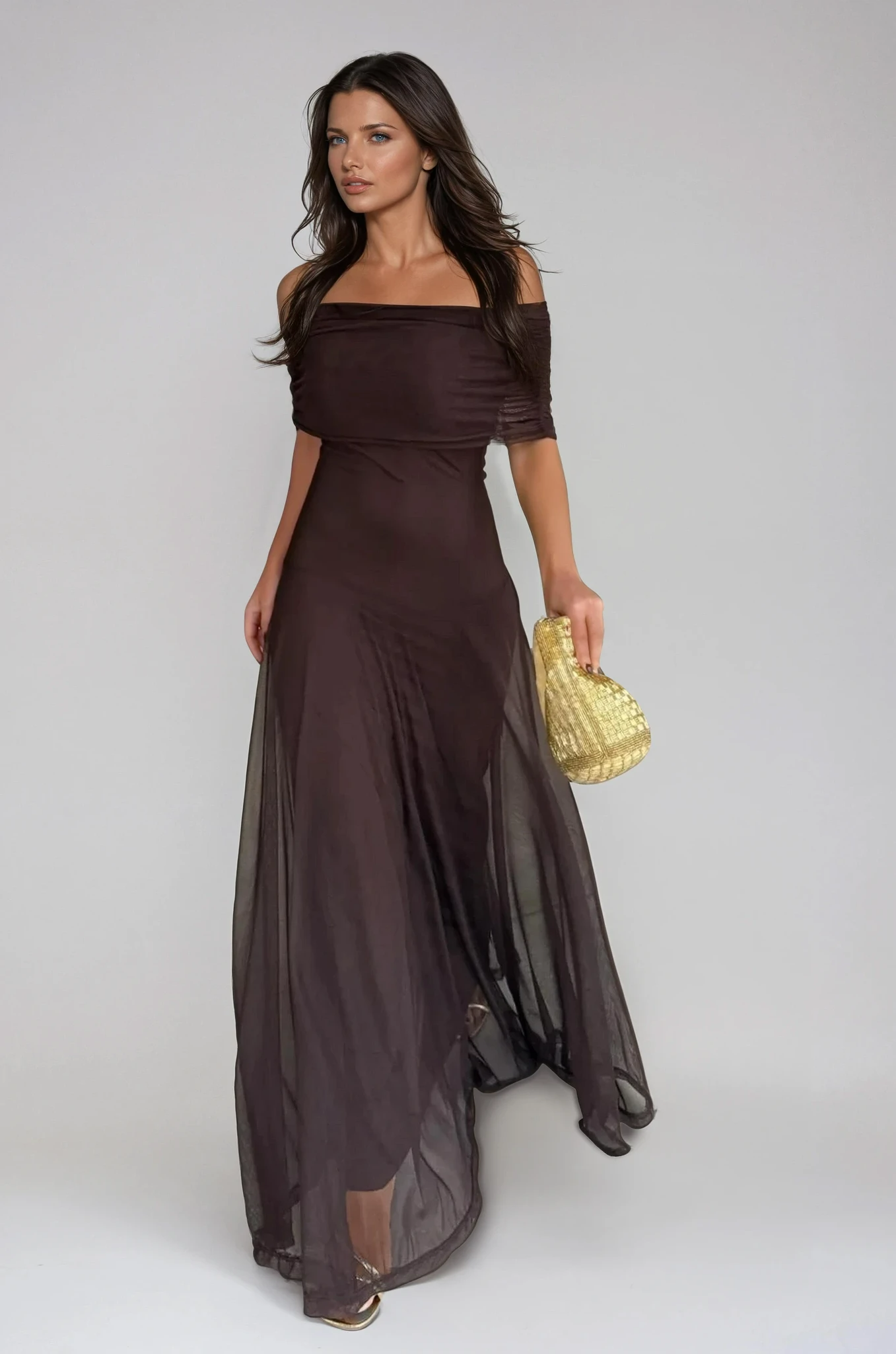 Mireia | One-Shoulder Mesh Wedding Guest Maxi Dress