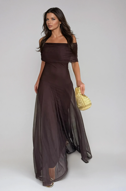 Mireia | One-Shoulder Mesh Wedding Guest Maxi Dress