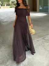 Mireia | One-Shoulder Mesh Wedding Guest Maxi Dress