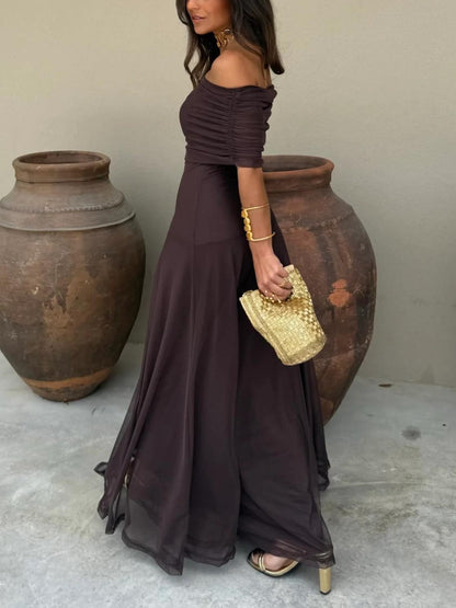 Mireia | One-Shoulder Mesh Wedding Guest Maxi Dress