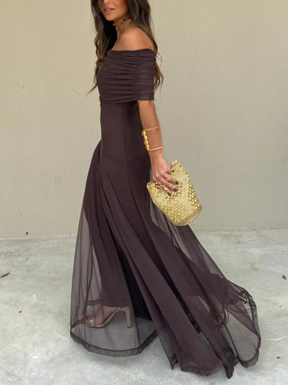 Mireia | One-Shoulder Mesh Wedding Guest Maxi Dress