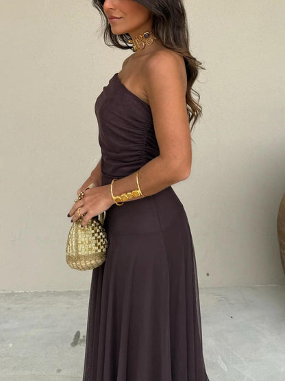 Mireia | One-Shoulder Mesh Wedding Guest Maxi Dress