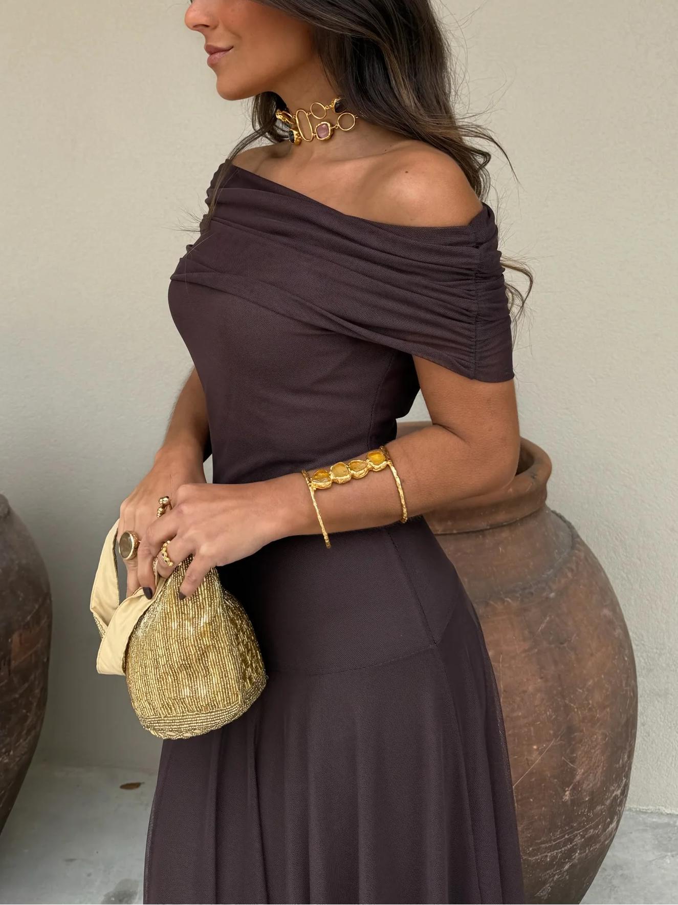 Mireia | One-Shoulder Mesh Wedding Guest Maxi Dress