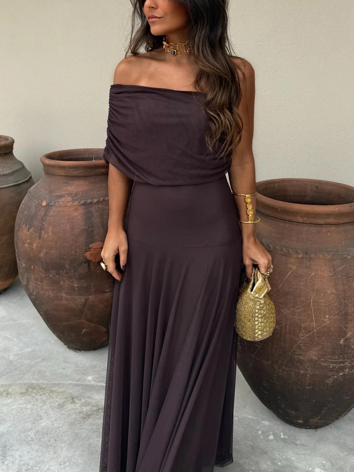 Mireia | One-Shoulder Mesh Wedding Guest Maxi Dress