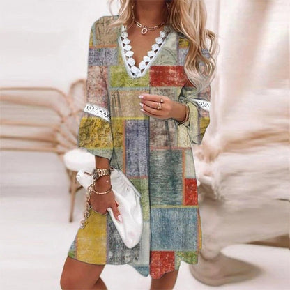 Penelope | Boho Loose Fit Printed Mini Dress