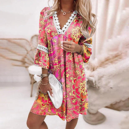 Penelope | Boho Loose Fit Printed Mini Dress